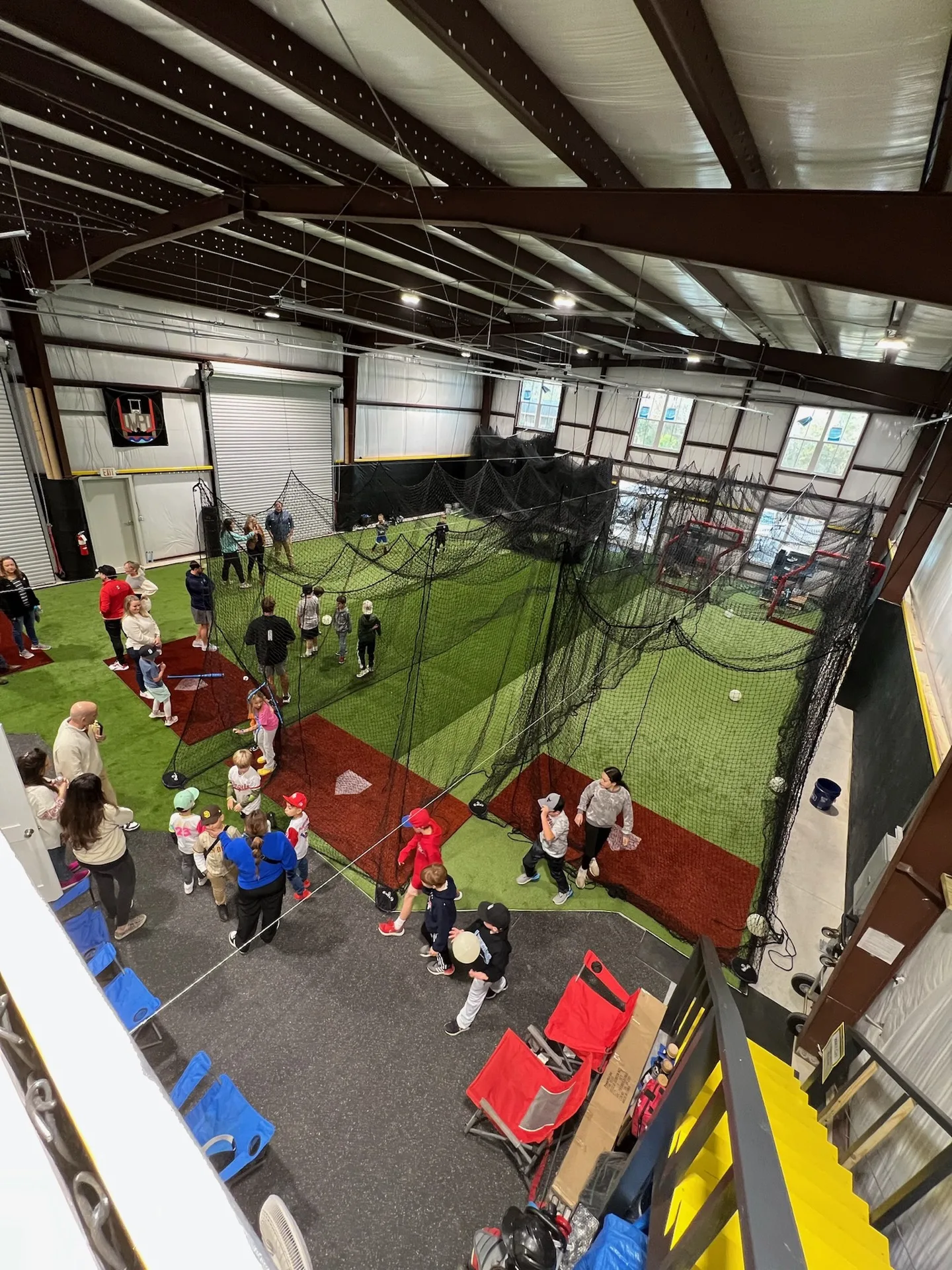 Overhead view of the Taylor'd Athletics facility during a busy training session